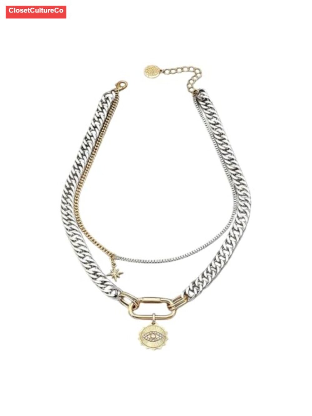 Mixed Metal Layered Necklace Stack Two Tone Gold Silver Coin Pendant